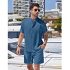 image:imageCOOFANDY Mens 2 Pieces Linen Set Henley Shirt Short Sleeve and Shorts Summer Beach Yoga Matching OutfitsDenim Blue