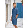 image:imageCOOFANDY Mens 2 Pieces Linen Set Henley Shirt Short Sleeve and Shorts Summer Beach Yoga Matching OutfitsDenim Blue