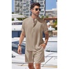 image:imageCOOFANDY Mens 2 Pieces Linen Set Henley Shirt Short Sleeve and Shorts Summer Beach Yoga Matching OutfitsKhaki