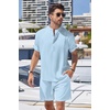 image:imageCOOFANDY Mens 2 Pieces Linen Set Henley Shirt Short Sleeve and Shorts Summer Beach Yoga Matching OutfitsLight Blue