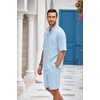 image:imageCOOFANDY Mens 2 Pieces Linen Set Henley Shirt Short Sleeve and Shorts Summer Beach Yoga Matching OutfitsLight Blue