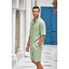 image:imageCOOFANDY Mens 2 Pieces Linen Set Henley Shirt Short Sleeve and Shorts Summer Beach Yoga Matching OutfitsLight Green
