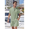 image:imageCOOFANDY Mens 2 Pieces Linen Set Henley Shirt Short Sleeve and Shorts Summer Beach Yoga Matching OutfitsLight Green