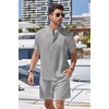 image:imageCOOFANDY Mens 2 Pieces Linen Set Henley Shirt Short Sleeve and Shorts Summer Beach Yoga Matching OutfitsLight Grey