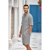 image:imageCOOFANDY Mens 2 Pieces Linen Set Henley Shirt Short Sleeve and Shorts Summer Beach Yoga Matching OutfitsLight Grey