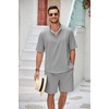 image:imageCOOFANDY Mens 2 Pieces Linen Set Henley Shirt Short Sleeve and Shorts Summer Beach Yoga Matching OutfitsLight Grey