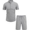 image:imageCOOFANDY Mens 2 Pieces Linen Set Henley Shirt Short Sleeve and Shorts Summer Beach Yoga Matching OutfitsLight Grey