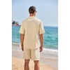 image:imageCOOFANDY Mens 2 Pieces Linen Set Henley Shirt Short Sleeve and Shorts Summer Beach Yoga Matching OutfitsLight Khaki