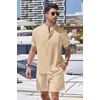 image:imageCOOFANDY Mens 2 Pieces Linen Set Henley Shirt Short Sleeve and Shorts Summer Beach Yoga Matching OutfitsLight Khaki