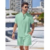 image:imageCOOFANDY Mens 2 Pieces Linen Set Henley Shirt Short Sleeve and Shorts Summer Beach Yoga Matching OutfitsMint Green