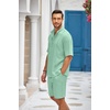 image:imageCOOFANDY Mens 2 Pieces Linen Set Henley Shirt Short Sleeve and Shorts Summer Beach Yoga Matching OutfitsMint Green