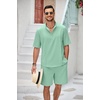 image:imageCOOFANDY Mens 2 Pieces Linen Set Henley Shirt Short Sleeve and Shorts Summer Beach Yoga Matching OutfitsMint Green