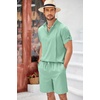 image:imageCOOFANDY Mens 2 Pieces Linen Set Henley Shirt Short Sleeve and Shorts Summer Beach Yoga Matching OutfitsMint Green