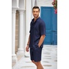 image:imageCOOFANDY Mens 2 Pieces Linen Set Henley Shirt Short Sleeve and Shorts Summer Beach Yoga Matching OutfitsNavy Blue