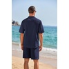 image:imageCOOFANDY Mens 2 Pieces Linen Set Henley Shirt Short Sleeve and Shorts Summer Beach Yoga Matching OutfitsNavy Blue