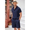 image:imageCOOFANDY Mens 2 Pieces Linen Set Henley Shirt Short Sleeve and Shorts Summer Beach Yoga Matching OutfitsNavy Blue