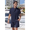 image:imageCOOFANDY Mens 2 Pieces Linen Set Henley Shirt Short Sleeve and Shorts Summer Beach Yoga Matching OutfitsNavy Blue