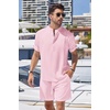 image:imageCOOFANDY Mens 2 Pieces Linen Set Henley Shirt Short Sleeve and Shorts Summer Beach Yoga Matching OutfitsPink
