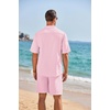 image:imageCOOFANDY Mens 2 Pieces Linen Set Henley Shirt Short Sleeve and Shorts Summer Beach Yoga Matching OutfitsPink