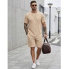 image:imageCOOFANDY Mens 2 Pieces Outfits Casual Cotton T Shirt and Shorts Set Summer Short Sleeve Waffle TracksuitsApricot