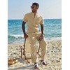 image:imageCOOFANDY Mens 2 Pieces Set Short Sleeve Casual Henley Shirts Beach Yoga Pants Summer Beach OutfitBeige