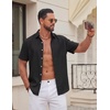 image:imageCOOFANDY Mens Casual Button Down Shirt Short Sleeve Lightweight Summer Beach Shirts Textured Linen ShirtBlack