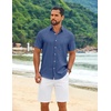 image:imageCOOFANDY Mens Casual Button Down Shirt Short Sleeve Lightweight Summer Beach Shirts Textured Linen ShirtBlue