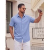 image:imageCOOFANDY Mens Casual Button Down Shirt Short Sleeve Lightweight Summer Beach Shirts Textured Linen ShirtLight Blue