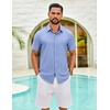 image:imageCOOFANDY Mens Casual Button Down Shirt Short Sleeve Lightweight Summer Beach Shirts Textured Linen ShirtLight Blue