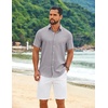 image:imageCOOFANDY Mens Casual Button Down Shirt Short Sleeve Lightweight Summer Beach Shirts Textured Linen ShirtLight Gray