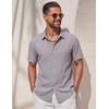 image:imageCOOFANDY Mens Casual Button Down Shirt Short Sleeve Lightweight Summer Beach Shirts Textured Linen ShirtLight Gray