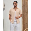 image:imageCOOFANDY Mens Casual Button Down Shirt Short Sleeve Lightweight Summer Beach Shirts Textured Linen ShirtLight Khaki