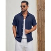 image:imageCOOFANDY Mens Casual Button Down Shirt Short Sleeve Lightweight Summer Beach Shirts Textured Linen ShirtNavy Blue