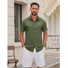 image:imageCOOFANDY Mens Casual Button Down Shirt Short Sleeve Lightweight Summer Beach Shirts Textured Linen ShirtOlive Green
