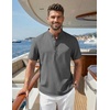 image:imageCOOFANDY Mens Casual Henley Shirt Band Collar Short Sleeve Shirt for Mens Summer Beach TShirts VacationDark Gray