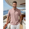 image:imageCOOFANDY Mens Casual Henley Shirt Band Collar Short Sleeve Shirt for Mens Summer Beach TShirts VacationLight Pink