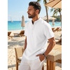 image:imageCOOFANDY Mens Casual Henley Shirt Band Collar Short Sleeve Shirt for Mens Summer Beach TShirts VacationWhite