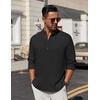 image:imageCOOFANDY Mens Casual Henley Shirt Long Sleeve Band Collar Shirts Summer Beach Hippie Button TShirtsBlack