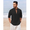 image:imageCOOFANDY Mens Casual Henley Shirt Long Sleeve Band Collar Shirts Summer Beach Hippie Button TShirtsBlack