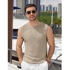image:imageCOOFANDY Mens Casual Knitted Tank Tops Crew Neck Sleeveless Muscle T Shirts Summer Beach TopsKhaki