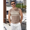 image:imageCOOFANDY Mens Casual Knitted Tank Tops Crew Neck Sleeveless Muscle T Shirts Summer Beach TopsKhaki Stripe