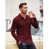 image:imageCOOFANDY Mens Casual Polo Shirts Long Sleeve Textured Knit Tee Shirt Wrok TshirtsWine Red