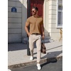 image:imageCOOFANDY Mens Cotton Henley TShirts Short Sleeve Button Casual Basic Tees Work Shirts with Split SideLight Brown