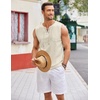 image:imageCOOFANDY Mens Cotton Linen Tank Top Shirts Casual Sleeveless Lace Up Beach Hippie Tops Bohemian Renaissance Pirate TunicCream