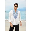 image:imageCOOFANDY Mens Henley Shirt Vyshyvanka Long Sleeve African Print Shirts Casual Zip Up Cotton Linen Beach Hippie Shirt01white