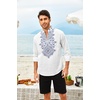 image:imageCOOFANDY Mens Henley Shirt Vyshyvanka Long Sleeve African Print Shirts Casual Zip Up Cotton Linen Beach Hippie Shirt01white