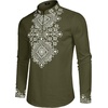 image:imageCOOFANDY Mens Henley Shirt Vyshyvanka Long Sleeve African Print Shirts Casual Zip Up Cotton Linen Beach Hippie ShirtArmy Green