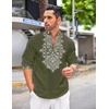 image:imageCOOFANDY Mens Henley Shirt Vyshyvanka Long Sleeve African Print Shirts Casual Zip Up Cotton Linen Beach Hippie ShirtArmy Green