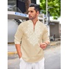 image:imageCOOFANDY Mens Henley Shirt Vyshyvanka Long Sleeve African Print Shirts Casual Zip Up Cotton Linen Beach Hippie ShirtBeige