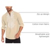 image:imageCOOFANDY Mens Henley Shirt Vyshyvanka Long Sleeve African Print Shirts Casual Zip Up Cotton Linen Beach Hippie ShirtBeige